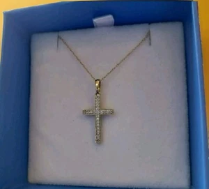 NEW Natural Diamonds 9ct Gold + Gold Chain In Gift Box - Picture 1 of 9
