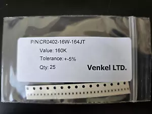 Resistencias SMT 0402 (1005 métricas) CR0402-16W-164JT 25 un. Venkel 160k ohmios ±5% - Imagen 1 de 1