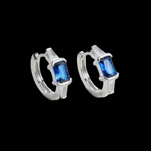 14k White Gold Plated 4x5.5mm Sapphire 3/4'' Earrings Gemstone - Picture 1 of 2