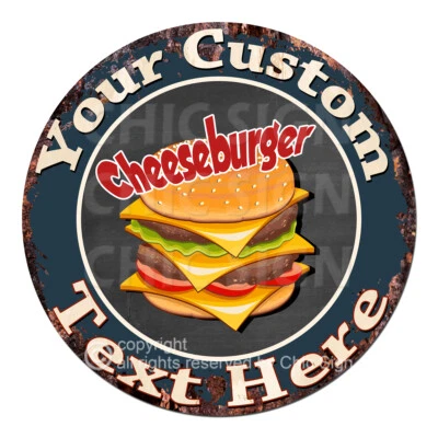 CP-0164 ANY NAME'S Custom Personalized Cheeseburger Metal Sign Decor Gift idea - Image 1 of 2