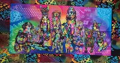 Batik Bright Dogs Fabric Panel By Fabrique Innovations 23.5"L X 44"W Quilting  - Image 1 of 4