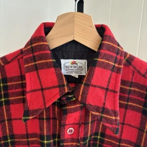 Vtg Fruit of the Loom Red Wool Blend Royal Stewart Plaid Button Up Shirt Men Med - Picture 1 of 9