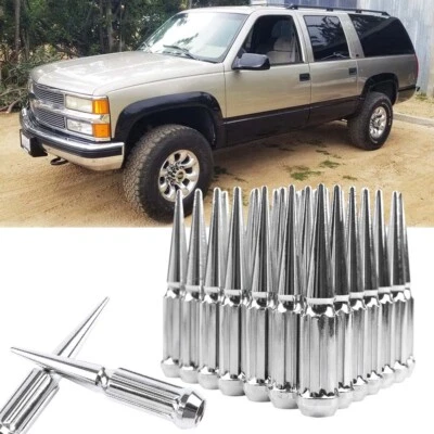 Tuerca de clavo de rueda cromada 24 piezas M14x1.5 4.4" para Chevrolet K1500 K2500 Suburban Foto 1 de 4