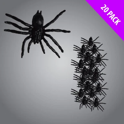 DAVIES Realistic Plastic Spiders Small Spider Toys Black Mini Fake Creepy Spiders x 20