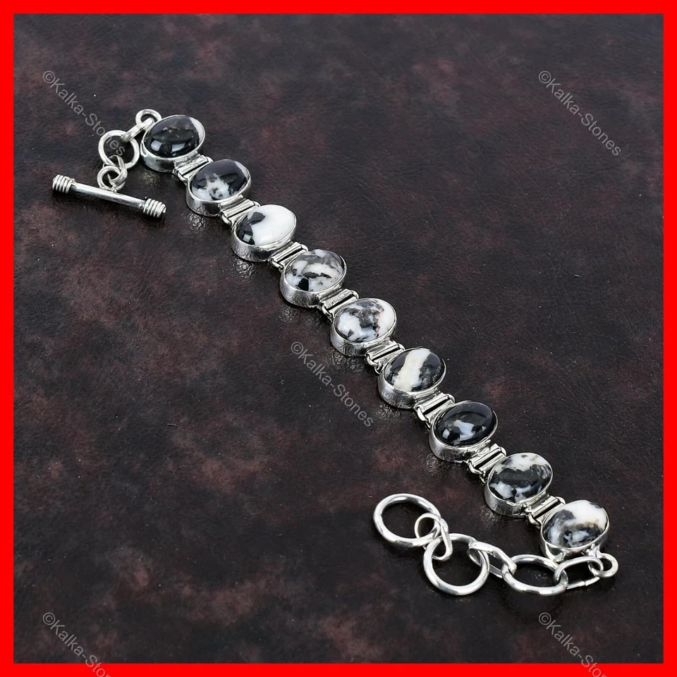 Pulsera bisel cadena piedra turquesa búfalo blanco plata de ley 925 bisel joyería Foto 1 de 4