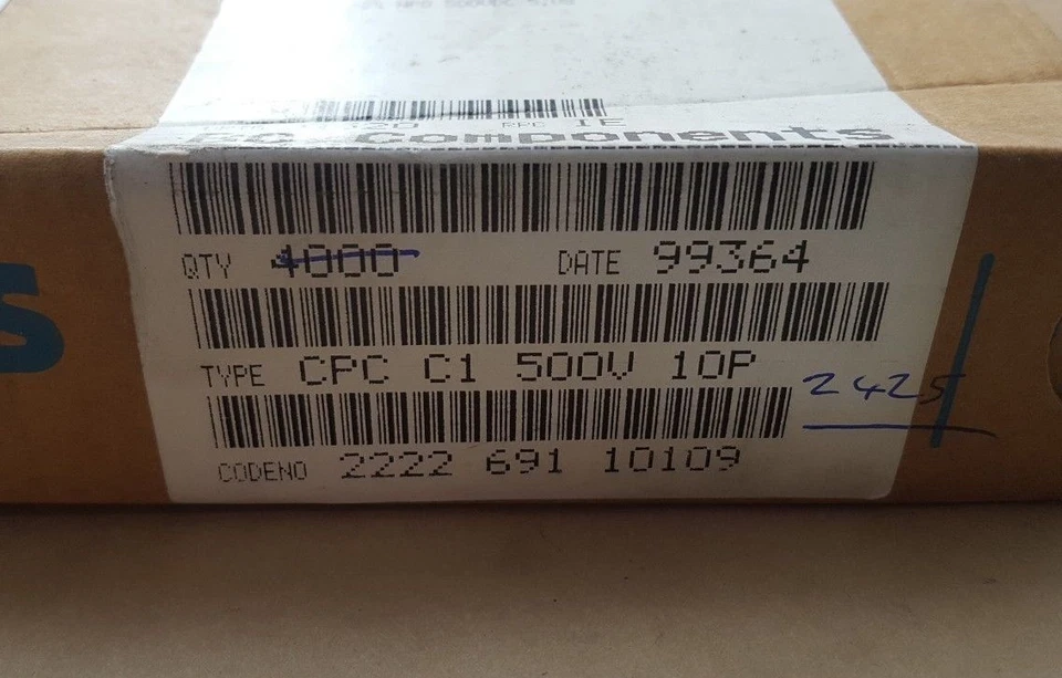 2425 PIEZAS DE CONDENSADORES BC COMPONENTES 2222 691 10109 CPC C1 500V 10P (U6.6) Foto 1 de 1