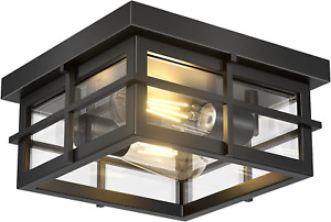 Modern Outdoor Ceiling Light Fixtures, 2-Light Black Flush Mount Light Fixtures 