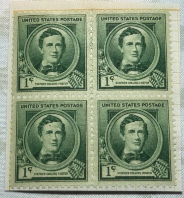 US 1940 Scott # 879 - Block Of 4 MOGHeavy Hinged OG - Stephen C. Foster - Image 1 of 2