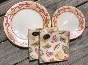 GASPARI SET 8 Speiseteller 8 Salat-Dessertteller 40 Servietten NEU Coral Reef Ivory - Bild 1 von 1