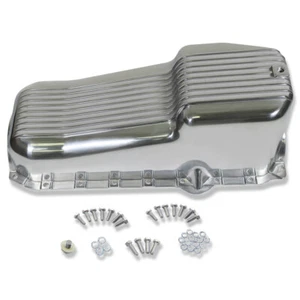 For Chevy SBC 283 400 V8 1986-up Finned Polished Aluminum Oil Pan Passenger Side - Picture 1 of 6