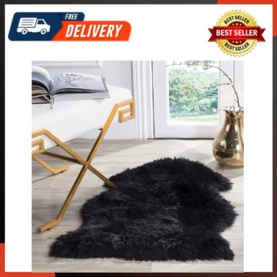 Alfombra de piel de oveja genuina premium negra real Australia piel de oveja lujo natural Foto 1 de 4