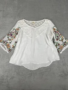 Top tunica relax FIG & FLOWER donna 1x bianco garzato boho ricamato - Foto 1 di 8