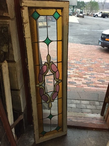 Rk 16 Antique Stained Glass Transom Window With Beveled Center 16 X 58 Cover