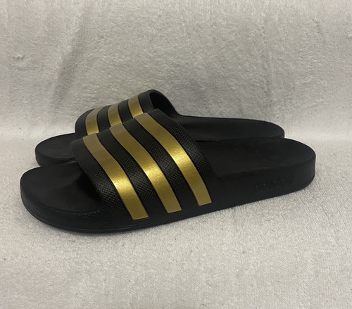 NUOVE ADIDAS Adilette Aqua Unisex Uomo 9 Donna 10 Nero Righe Oro Nuove con scatola