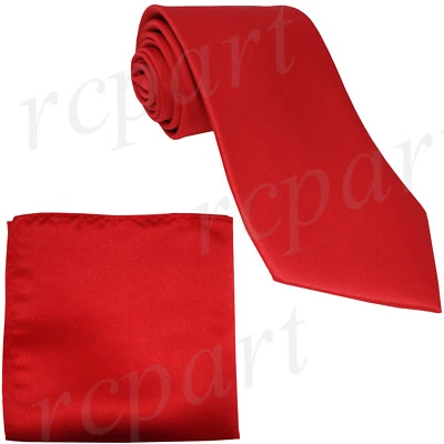 NEW 100% Silk Men's Neck tie & hankie set skinny 2.5" Red formal wedding - Image 1 of 3
