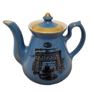 Vintage Hall China Philadelphia Blue, black, Gold Trim decorated Teapot - Picture 1 of 10