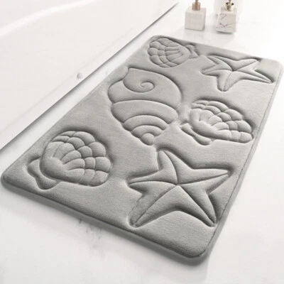Alfombra de ducha de baño alfombra de piso estrella de mar con patrón de caracola alfombra de baño de espuma viscoelástica Foto 1 de 4