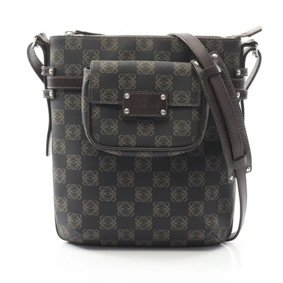 LOEWE Anagram Shoulder Crossbody Bag PVC coated canvas leather Black Brown Used - Image 1 of 4