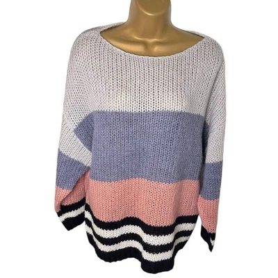 Lucky Brand Colorblock Chunky Knit Sweater Pastel Stripe 1X - Image 1 of 4