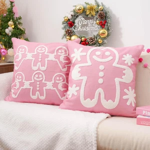 Pink Christmas Pillow Covers Pink Gingerbread Christmas Decorations Pillowcase X - Picture 1 of 12