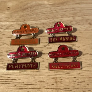 Vtg Lot 70s World's Greatest Lapel Pin - Kisser, Playmate, Sex Maniac, Playmate - Picture 1 of 8