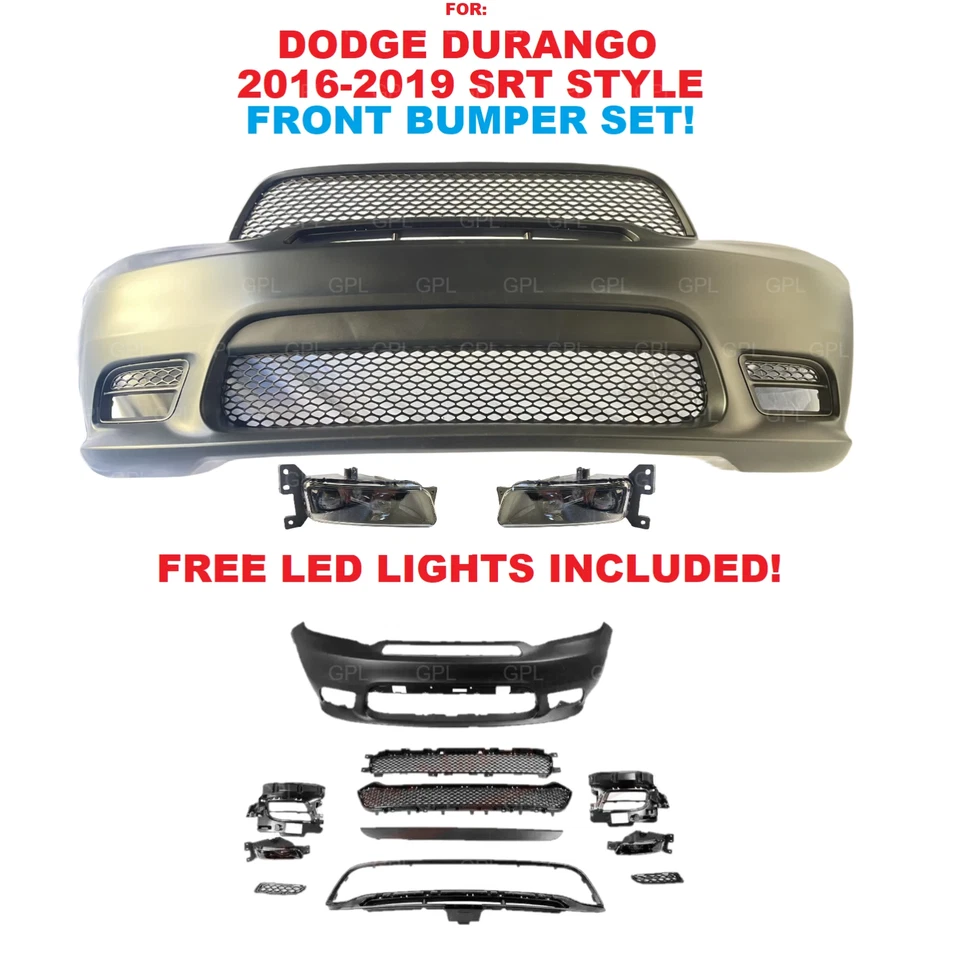 For Dodge Durango 2016-2020 SRT Style Front Bumper Cover Kit with LED Fog Lamps - Image 1 of 3