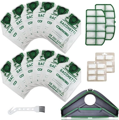 ARCETS 12 Sacchetti e Sottospazzola compatibile per Folletto VK200 VK220 CON ACCESSORI