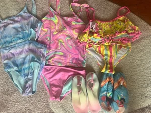 Girls Size 5 Small Summer Bathing Suits Lot Of 5 Water Shoes - Picture 1 of 6