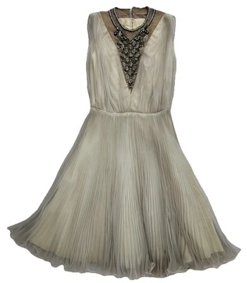 Vintage 60s Jack Bryan Ivory Beaded Pleated Ruffle Cocktail Dress Gatsby S/M - Image 1 of 4