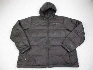 Eddie Bauer Jacket Mens XL Black Wide Channel Hooded Down Puffer Full Zip Coat - Picture 1 of 13