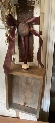 Old Antique Primitive Wooden Drawer with Original Blue Paint and Wooden Knob - Image 1 of 4