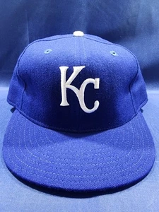 Vintage New Era Kansas City Royals Hat Blue Plain Logo Fitted Cap Size 7 3/8 - Picture 1 of 12