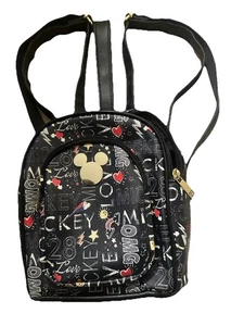 Disney Mickey Mouse Mini Backpack Black with Graffiti Words OMG LOVE/Hearts - Picture 1 of 5