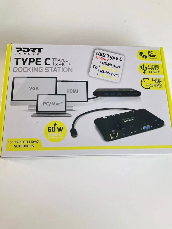 PortConnect | Estación de Acoplamiento Tipo C USB 3.1 Gen2 | 1x4K++ | PC y MAC | Totalmente Nueva Foto 1 de 3