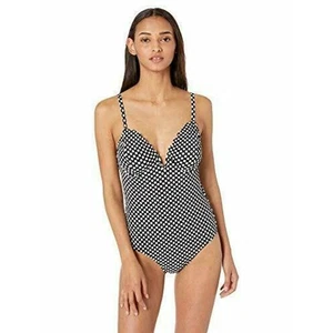 Jessica Simpson Scalloped Edge V-Wire One-Piece M Medium Black White Dot New - Picture 1 of 7