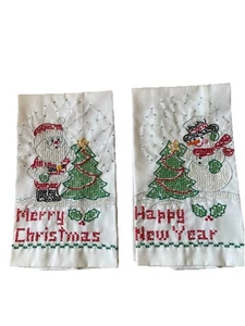 Bucilla Weihnachten Kreuzstich Handtücher Weihnachtsmann & Schneemann Happy New Year komplett - Bild 1 von 5