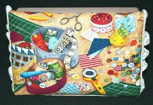 Vintage Handmaid Sewing Box With Pincushion Cloth Cardboard Silky Art - Picture 1 of 6