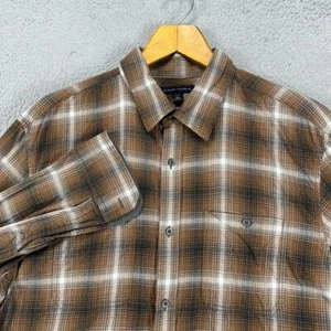 Banana Republic Dress Shirt Adult XL 17-17.5 Brown White Plaid Button Up Mens - Picture 1 of 8