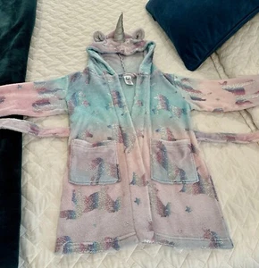 Children’s Place Cozy robe/swim Cover Sparkly Unicorns Girls Sz 5-6 Pink &Blue - Picture 1 of 9