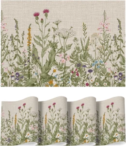 Artoid Mode Wildflower Vinyl Placemats Set of 4, Wipeable Colorful Printing PVC - Picture 1 of 12