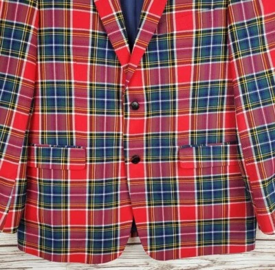 Chaqueta Blazer Crown & Ivy Para Hombres 42 Reg Rojo/Azul/Verde A Cuadros 2 Botones Nueva Sin Etiquetas Foto 1 de 4