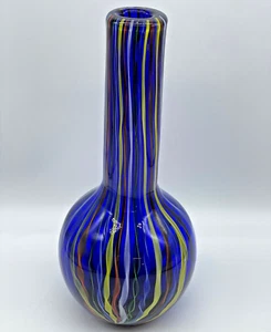 Jarrón pesado con remolinos multicolores azul cobalto de vidrio artístico fondo pulido de 11,5" - Imagen 1 de 13
