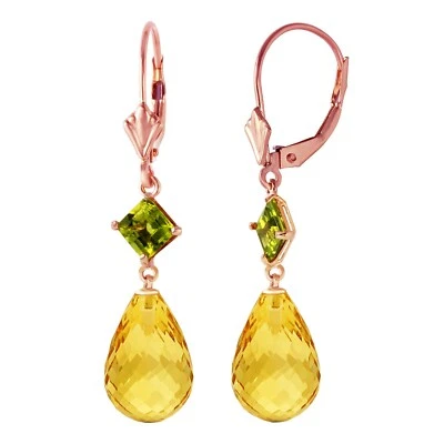 11.0 Carat 14K Rose Gold Leverback Gemstone Earrings Peridot & Citrine - Image 1 of 4