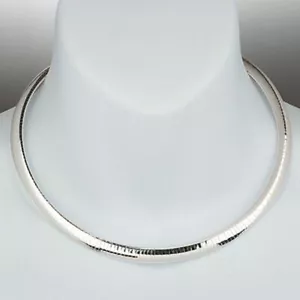 925 Sterling Silver Domed Omega Necklace - 8 mm - 16"/18"/20" - Picture 1 of 3