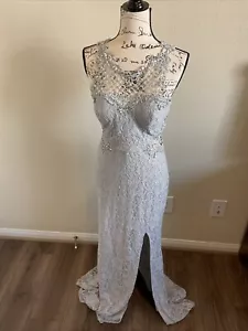 City Triangle Womens Gray Sleeveless Side Slit Rhinestone Lace Maxi Dress Size 7 - Picture 1 of 14