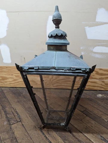 39" Early 20th Century English Copper Verdigris Foster & Pullen Street Lantern Cover