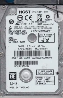HGST 500 GB Laptop HDD HTS5450A7E362 0J38755 - Image 1 of 2
