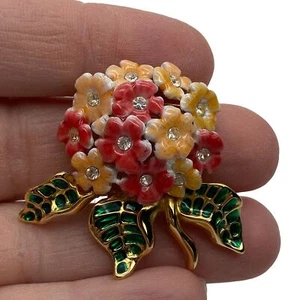 Vintage Joan Rivers enamel bouquet flowers brooch pin lapel pink peach - Picture 1 of 5