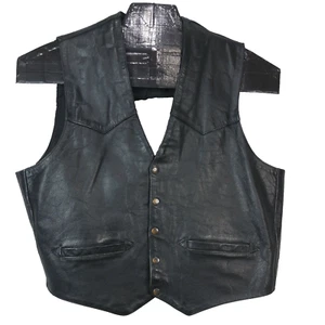 Vintage schwarze Lederweste Druckknopfleiste distressed 48 Motorrad Biker Phoenix - Bild 1 von 12