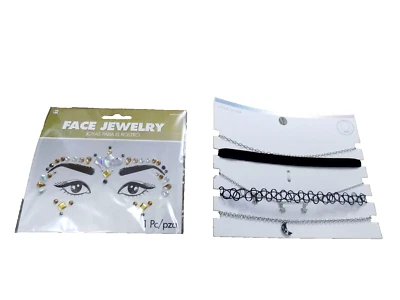 Lote Amscan Brillo Cara Cuerpo Joyería Pegatinas Divertidas Niñas Decoraciones y Gargantilla Conjunto Foto 1 de 4